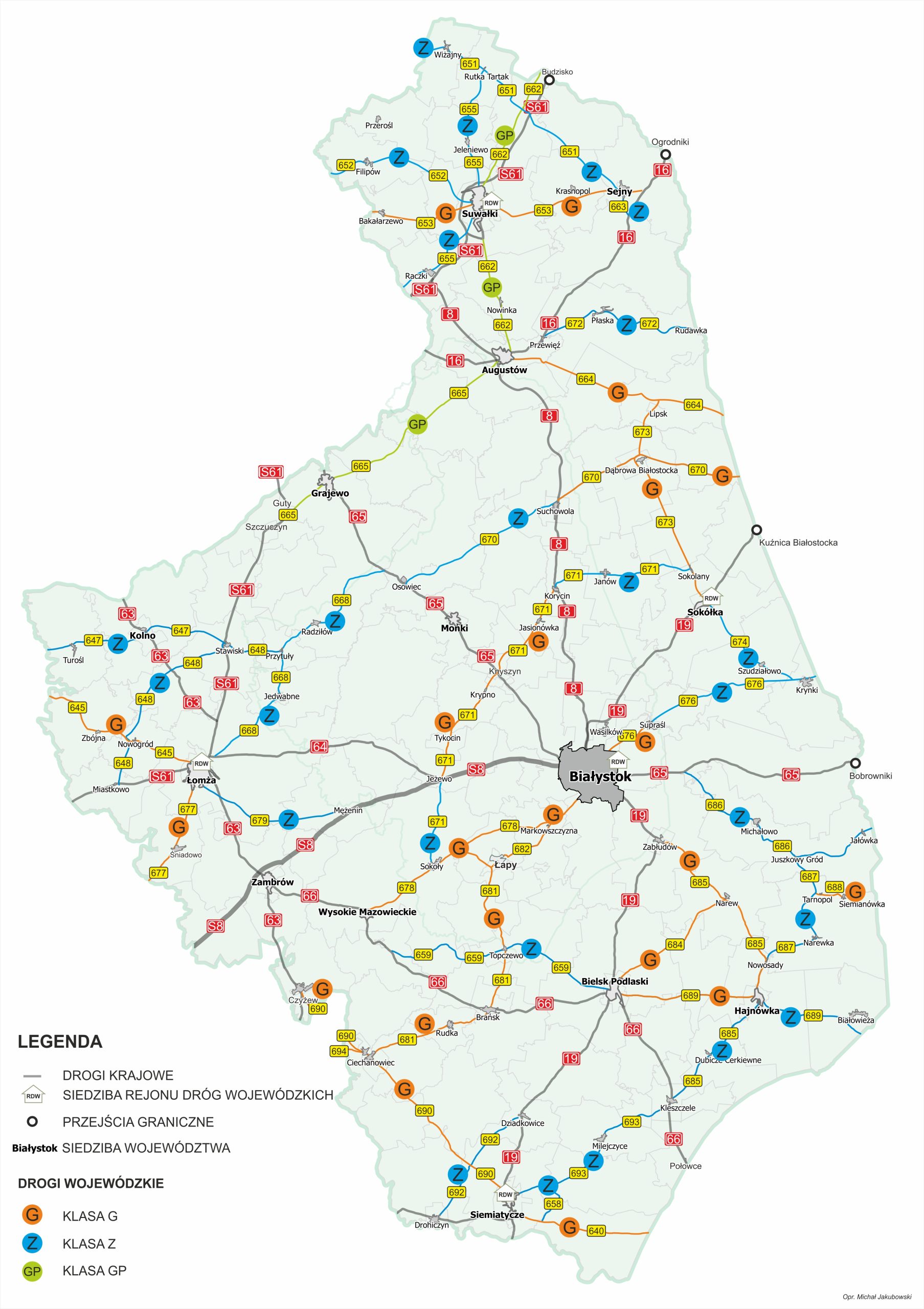 Mapa Klasy Dróg Wojewódzkich - Województwo Podlaskie