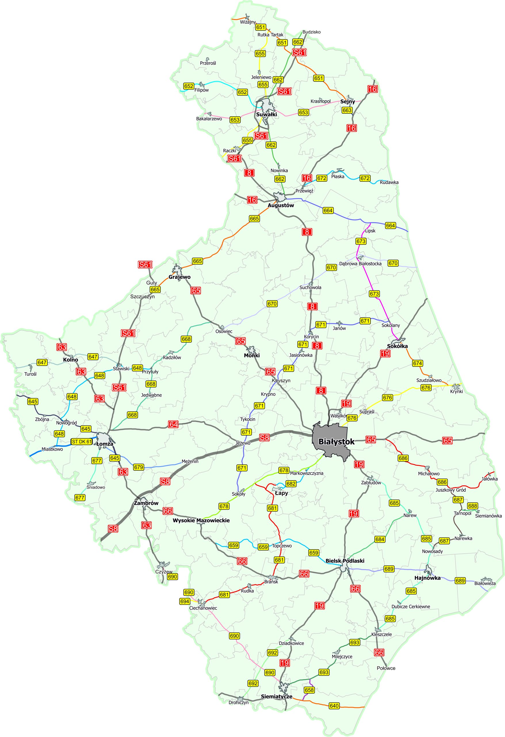 Mapa dróg wojewódzkich