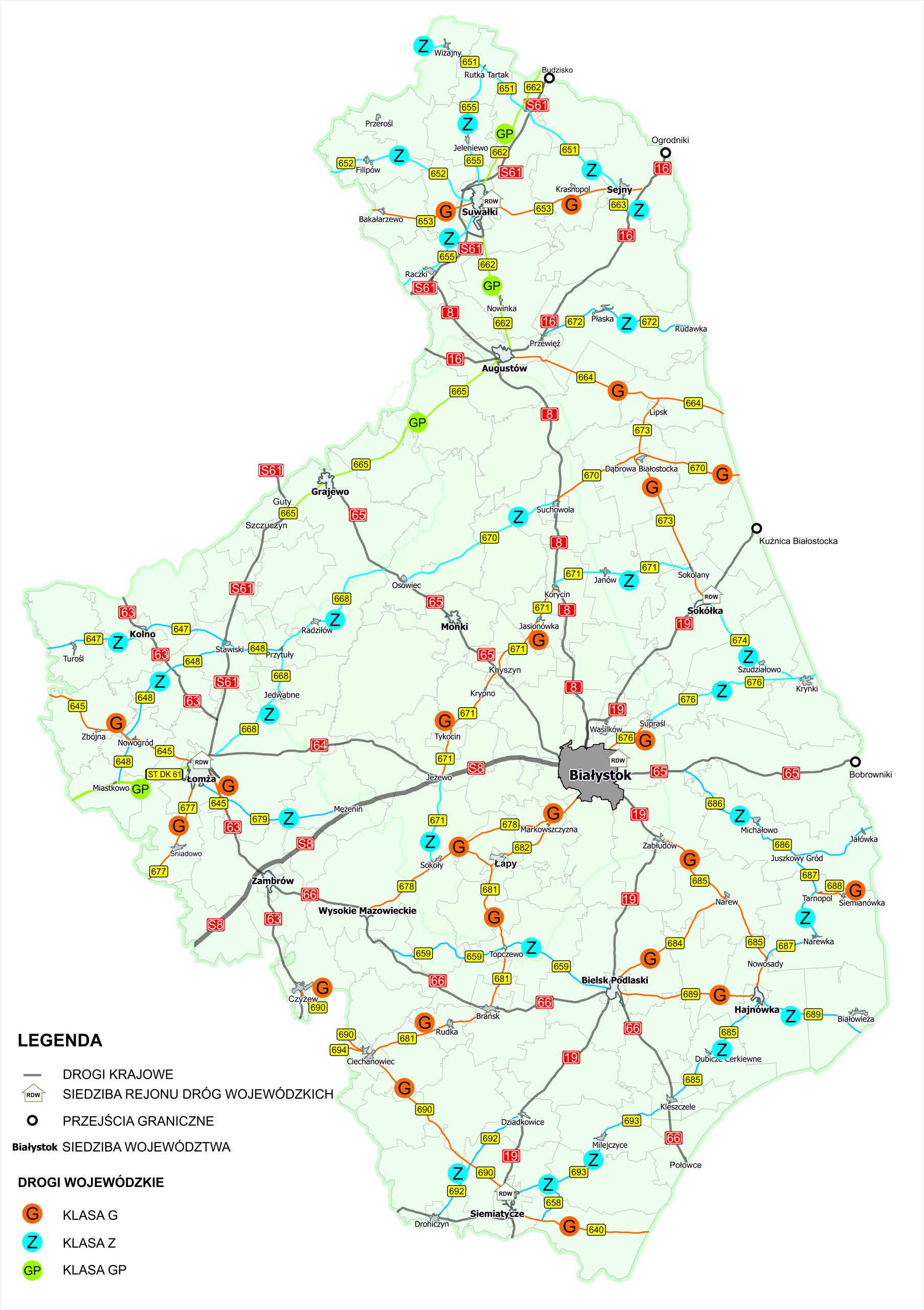 Mapa klas dróg wojewódzkich